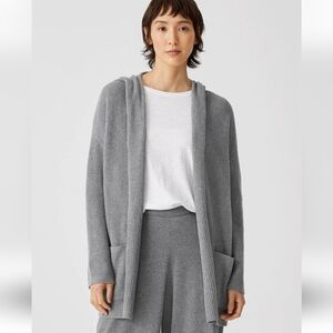 Eileen Fisher Gray Peruvian Organic Cotton Hooded Cardigan Boxy Fit 3X